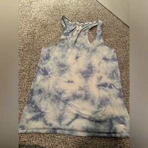 Blue, Victoria’s Secret tank top.